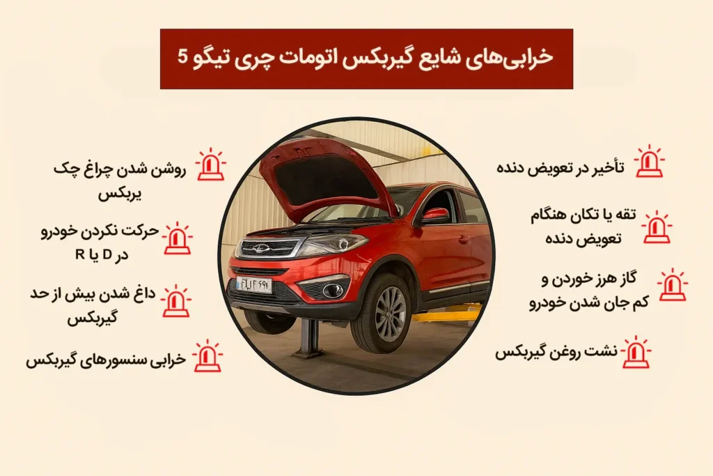 خرابیهای شایع گیربکس اتومات چری تیگو ۵